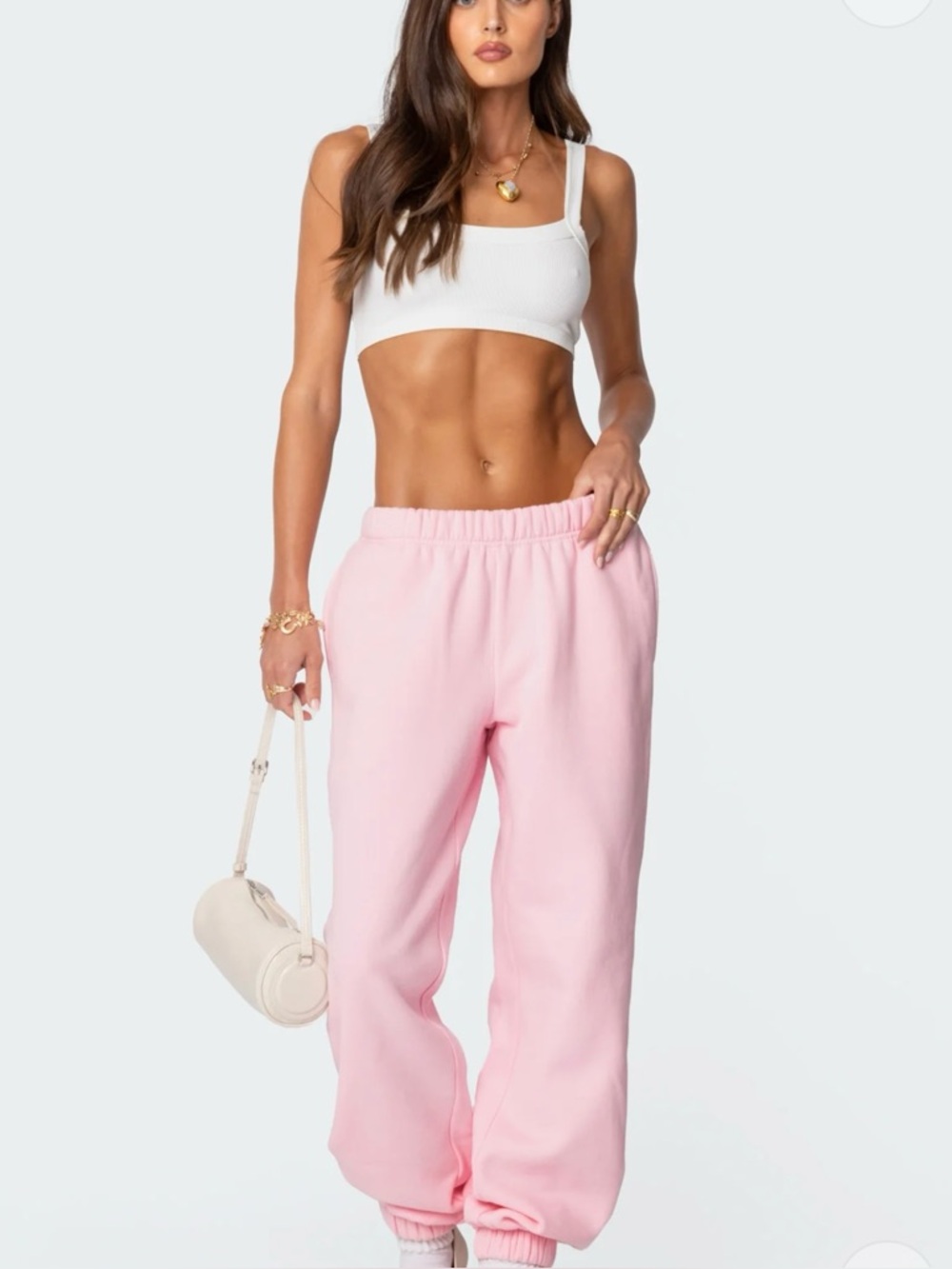 S Editaed Pink Fleece Joggers High Waist Cozy Sweatpants